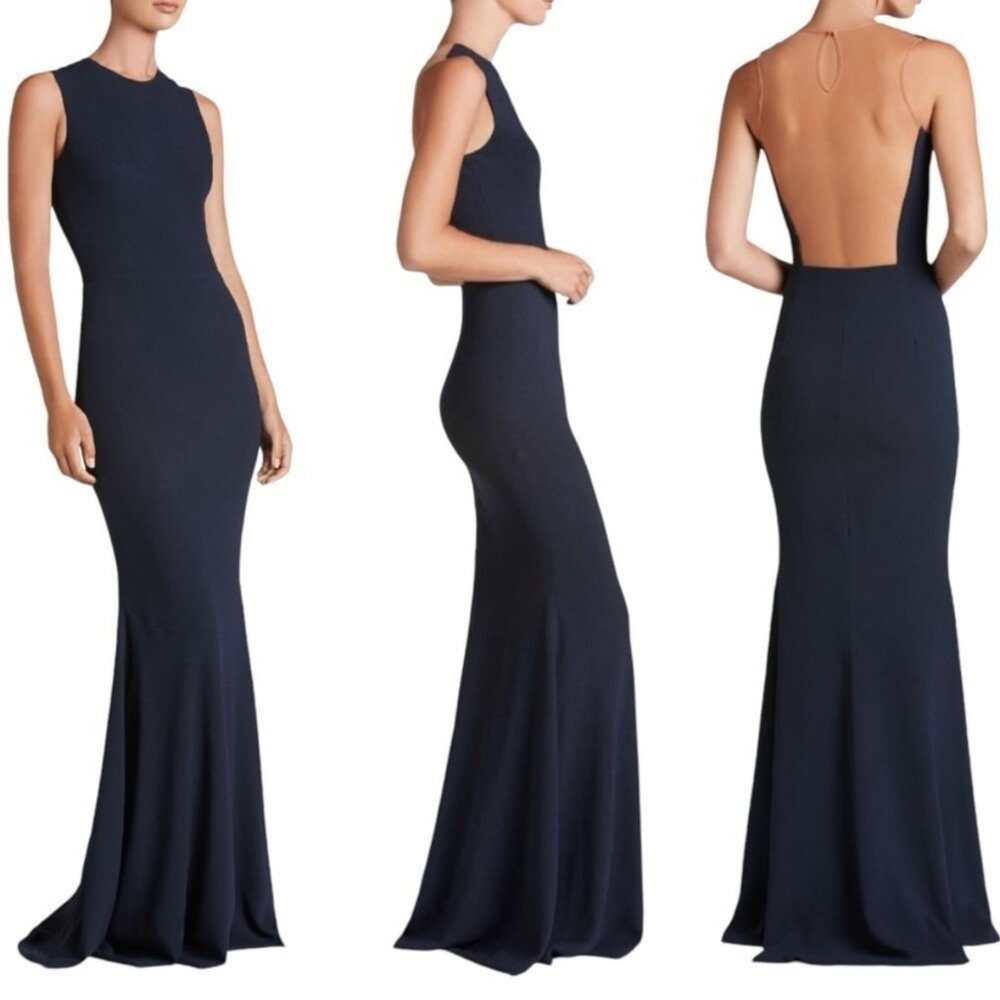 DRESS THE POPULATION BRIDAL 1439-3053 SLEEVELESS EVE SHEER BACKLESS MERMAID GOWN